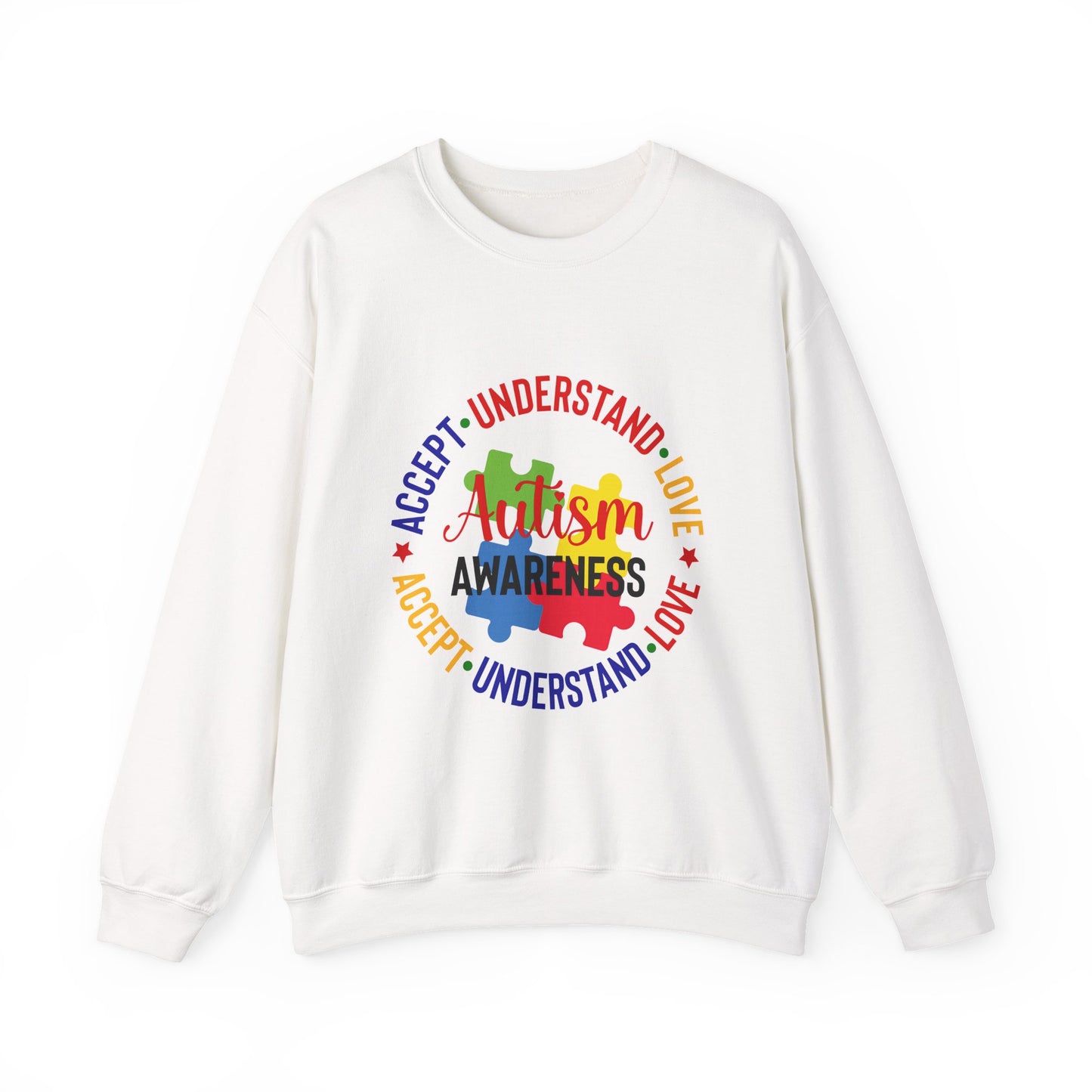 Autism Awareness Crewneck — "Love • Accept • Understand" Puzzle Piece Design