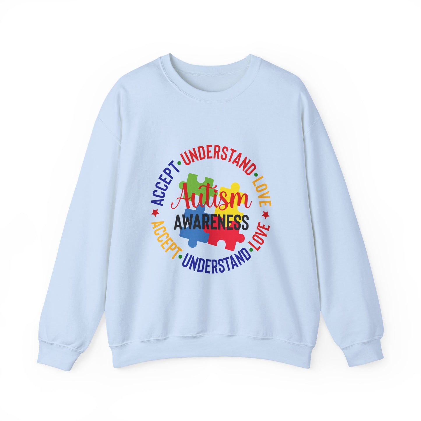 Autism Awareness Crewneck — "Love • Accept • Understand" Puzzle Piece Design