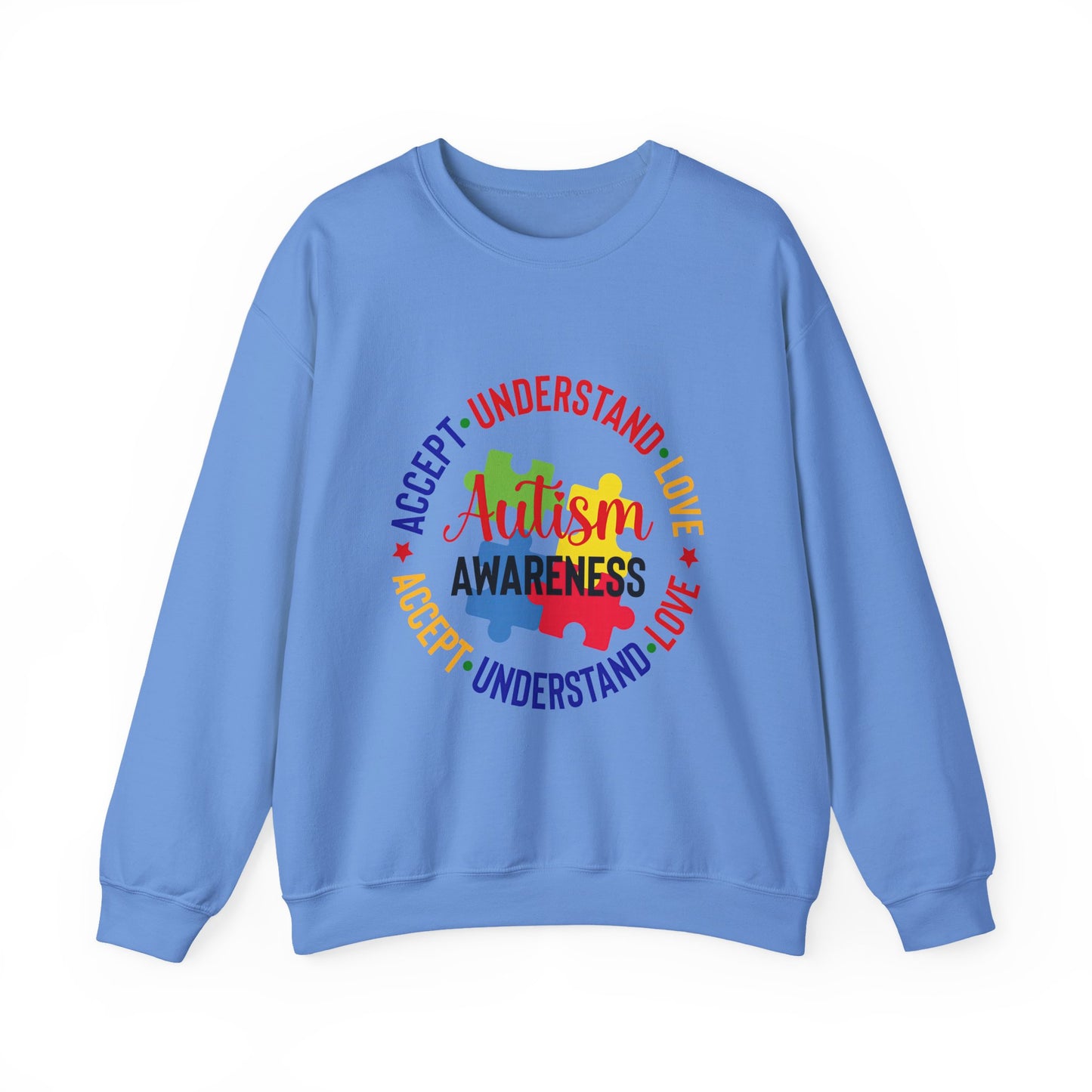 Autism Awareness Crewneck — "Love • Accept • Understand" Puzzle Piece Design