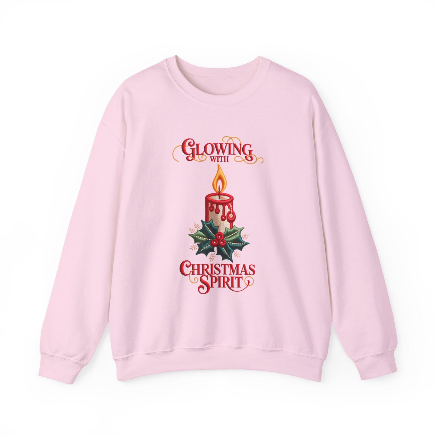 Glowing With Christmas Spirit Candle Sweatshirt — Faux Embroidery Holiday Crewneck