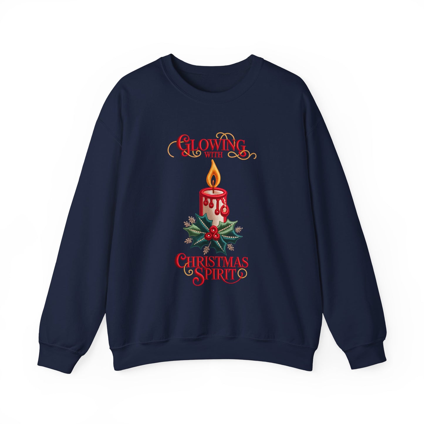 Glowing With Christmas Spirit Candle Sweatshirt — Faux Embroidery Holiday Crewneck