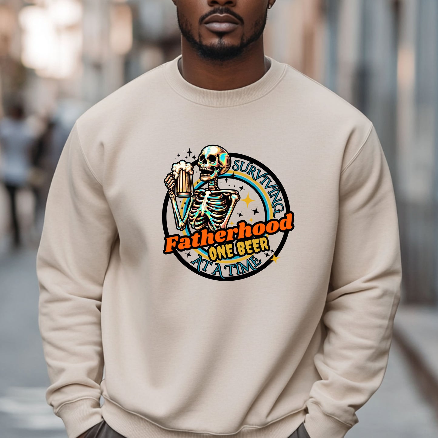 Retro Skeleton Fatherhood Beer Sweatshirt — Funny Father Gift