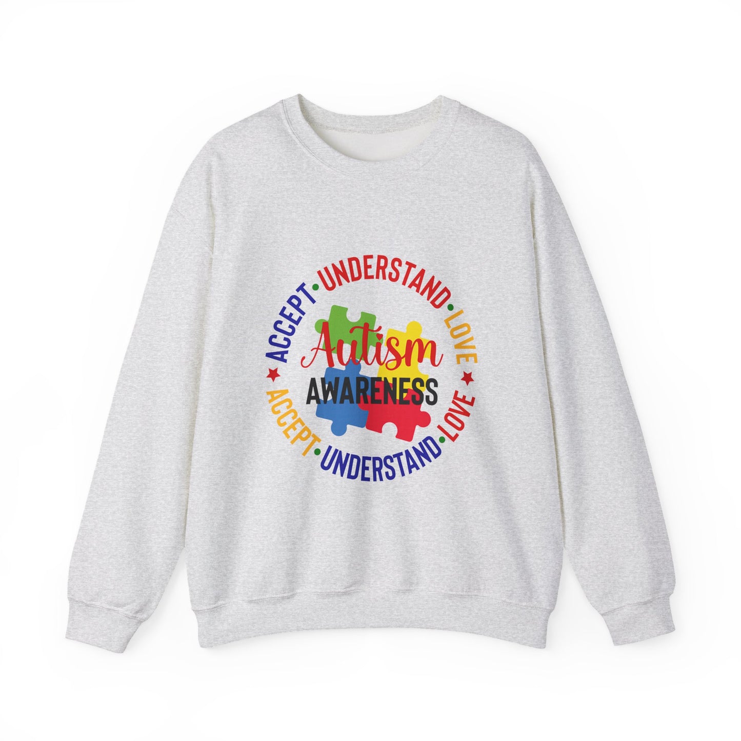 Autism Awareness Crewneck — "Love • Accept • Understand" Puzzle Piece Design