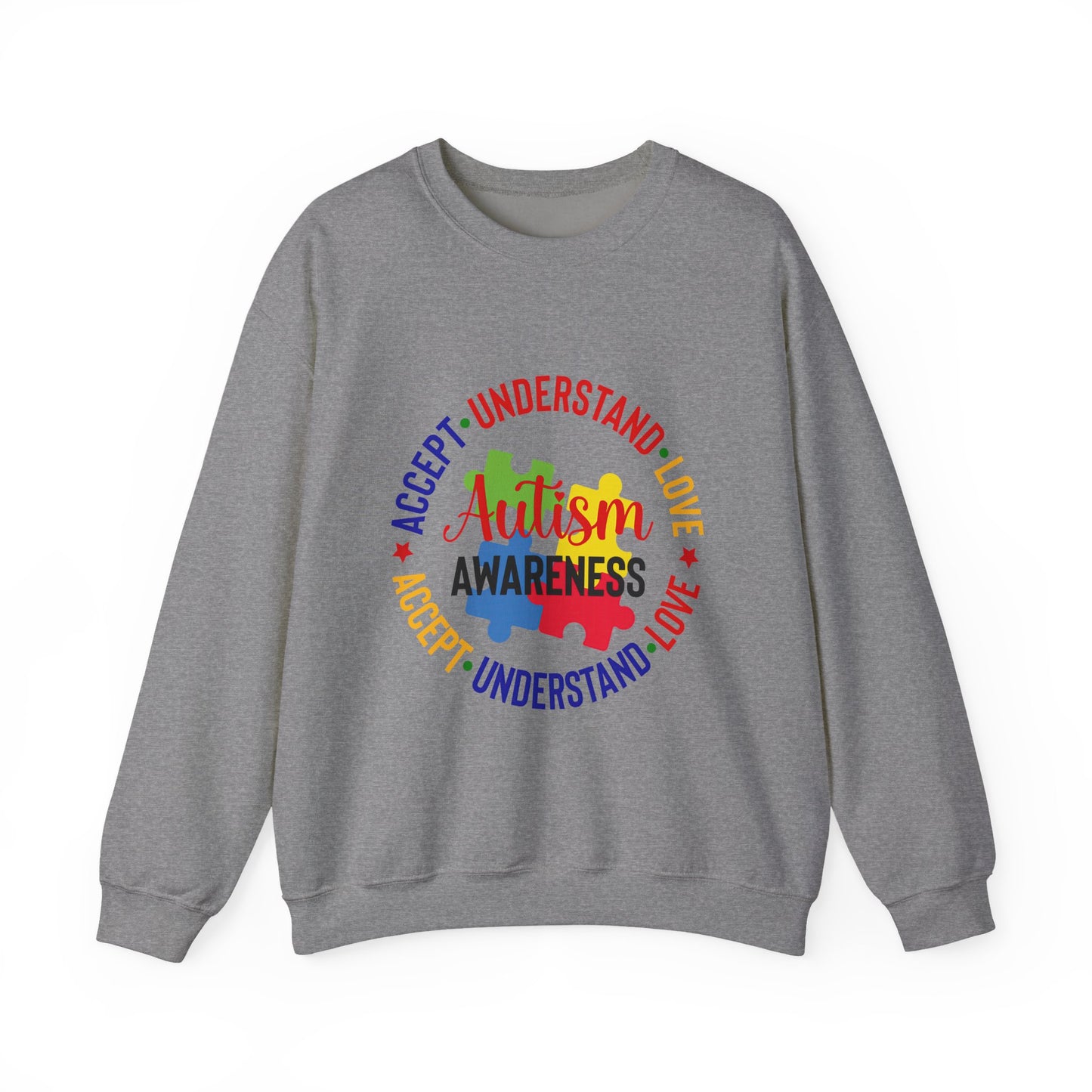 Autism Awareness Crewneck — "Love • Accept • Understand" Puzzle Piece Design